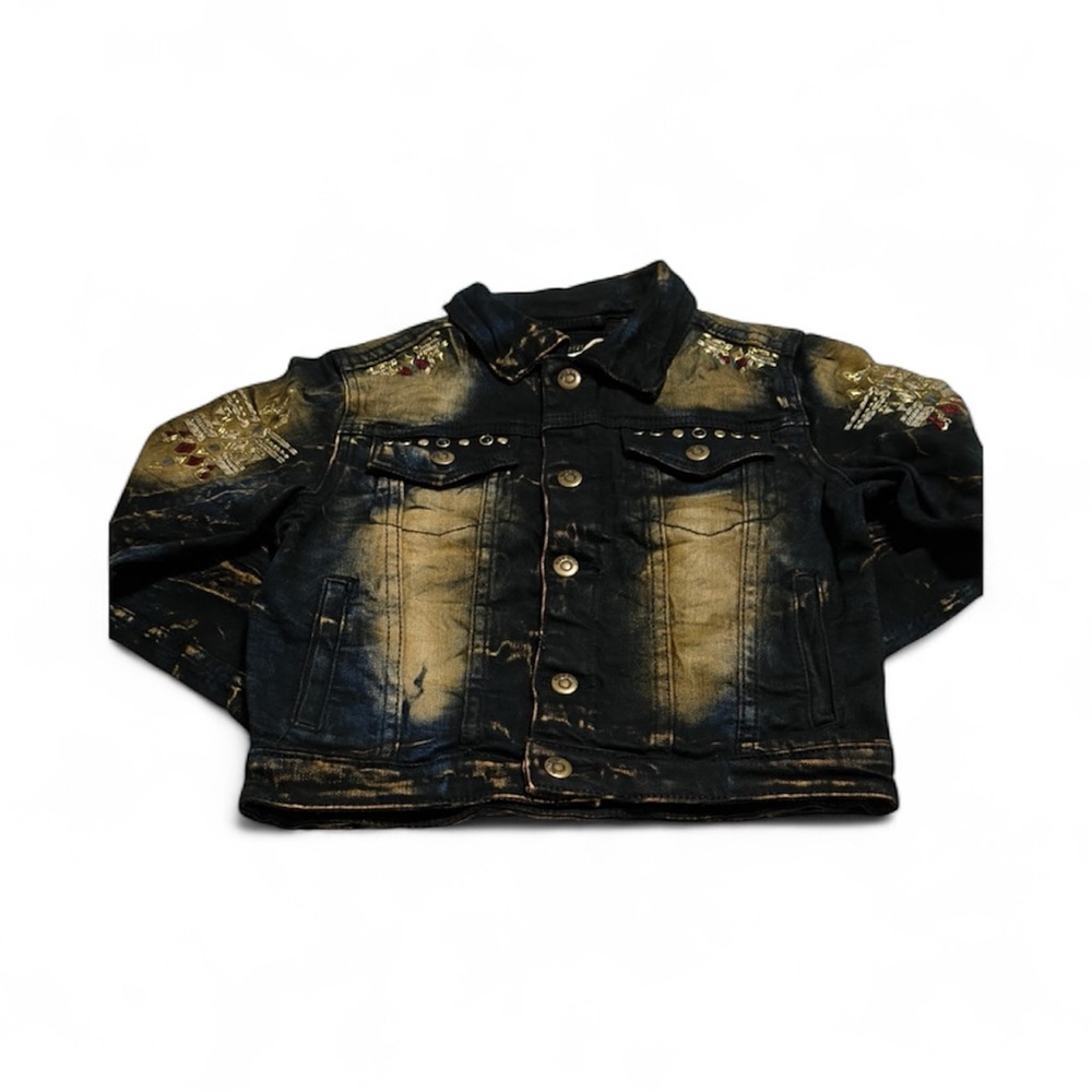Kids Distressed Denim Jacket - Black and Tan